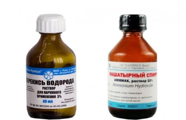 Перекись водорода и нашатырный спирт